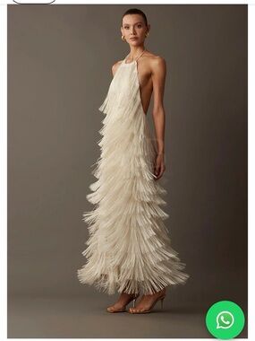 Bless Handmade Joya Long Fringe Maxi Dress - Ivory - NWT Size Medium